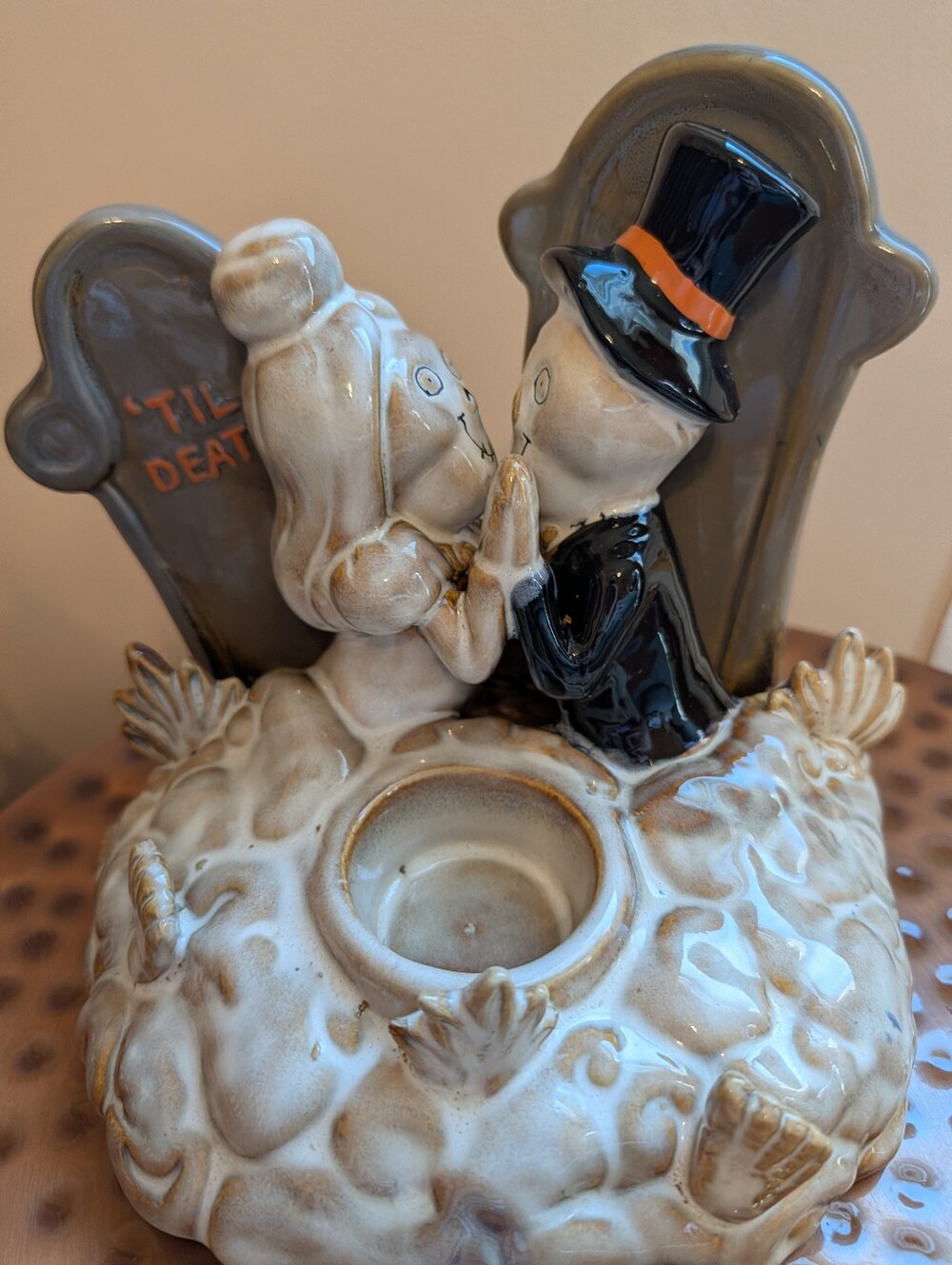 NWT Yankee Candle Boney Bunch Til Death Bride Groom Tea Light Holder Ceramic
